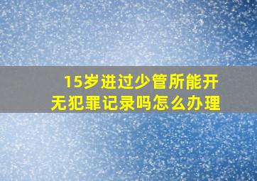 15岁进过少管所能开无犯罪记录吗怎么办理