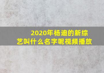 2020年杨迪的新综艺叫什么名字呢视频播放