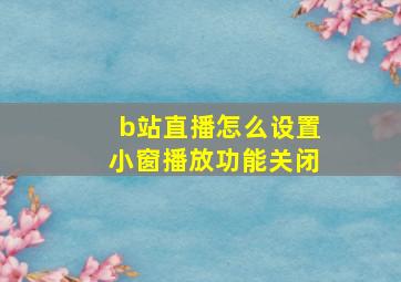 b站直播怎么设置小窗播放功能关闭