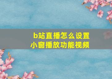 b站直播怎么设置小窗播放功能视频