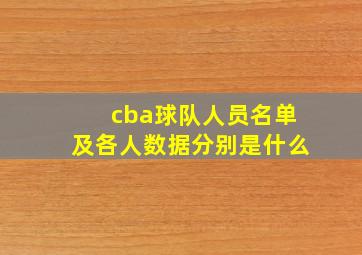 cba球队人员名单及各人数据分别是什么