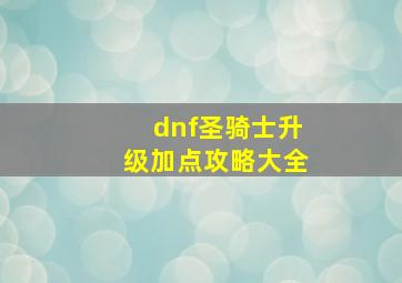 dnf圣骑士升级加点攻略大全