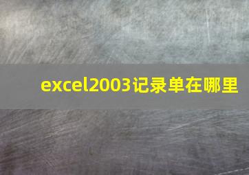 excel2003记录单在哪里