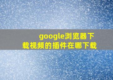 google浏览器下载视频的插件在哪下载