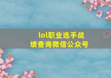 lol职业选手战绩查询微信公众号