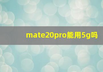 mate20pro能用5g吗