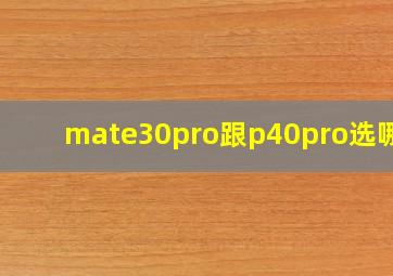 mate30pro跟p40pro选哪个