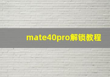 mate40pro解锁教程