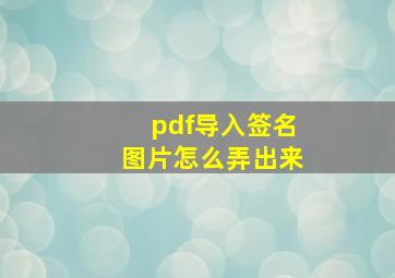 pdf导入签名图片怎么弄出来