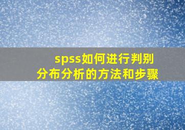 spss如何进行判别分布分析的方法和步骤