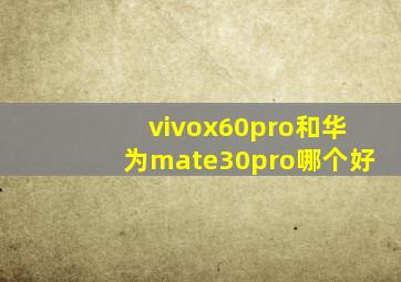 vivox60pro和华为mate30pro哪个好