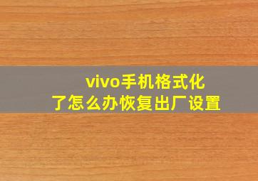 vivo手机格式化了怎么办恢复出厂设置