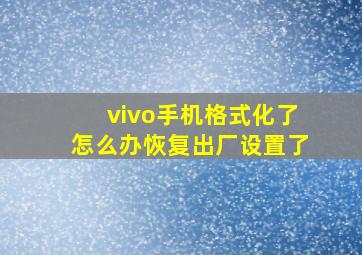 vivo手机格式化了怎么办恢复出厂设置了