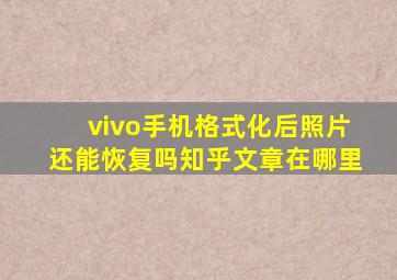 vivo手机格式化后照片还能恢复吗知乎文章在哪里