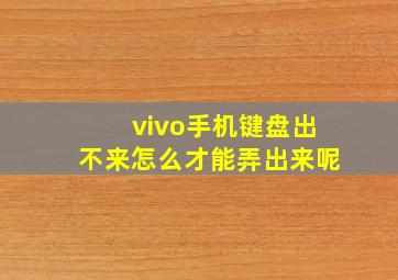 vivo手机键盘出不来怎么才能弄出来呢