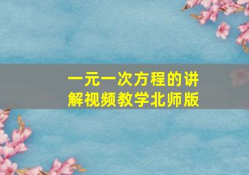 一元一次方程的讲解视频教学北师版