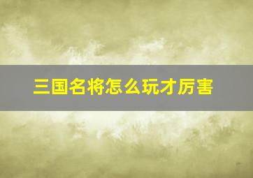 三国名将怎么玩才厉害