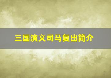 三国演义司马复出简介