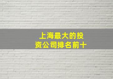 上海最大的投资公司排名前十