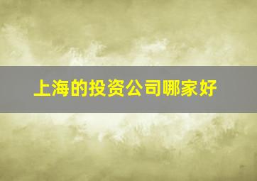 上海的投资公司哪家好