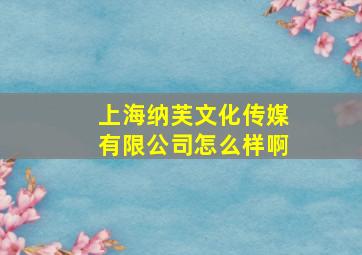 上海纳芙文化传媒有限公司怎么样啊