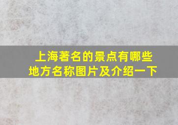 上海著名的景点有哪些地方名称图片及介绍一下