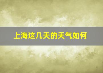 上海这几天的天气如何