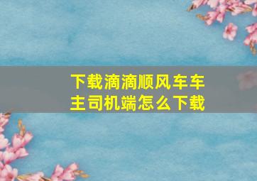 下载滴滴顺风车车主司机端怎么下载