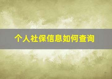 个人社保信息如何查询