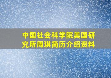 中国社会科学院美国研究所周琪简历介绍资料