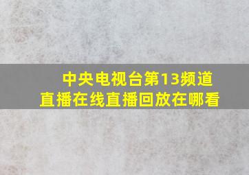 中央电视台第13频道直播在线直播回放在哪看