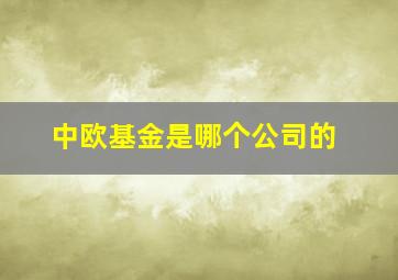 中欧基金是哪个公司的