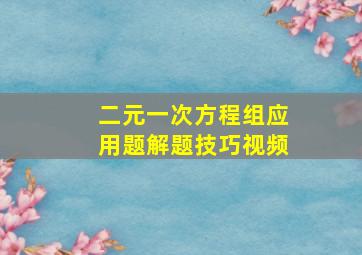 二元一次方程组应用题解题技巧视频