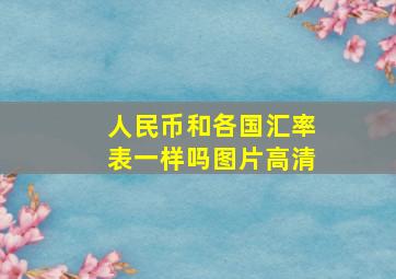 人民币和各国汇率表一样吗图片高清