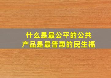 什么是最公平的公共产品是最普惠的民生福