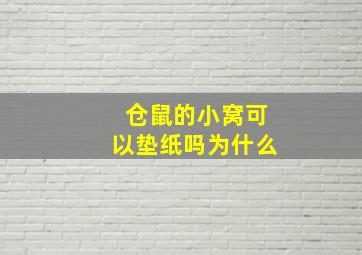 仓鼠的小窝可以垫纸吗为什么