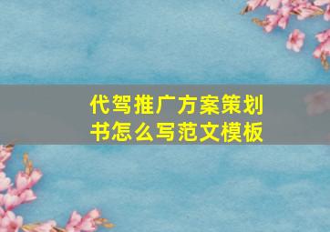 代驾推广方案策划书怎么写范文模板