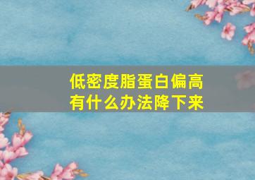 低密度脂蛋白偏高有什么办法降下来