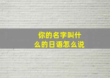 你的名字叫什么的日语怎么说