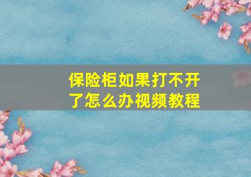 保险柜如果打不开了怎么办视频教程