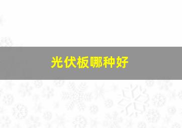 光伏板哪种好