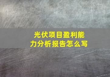 光伏项目盈利能力分析报告怎么写