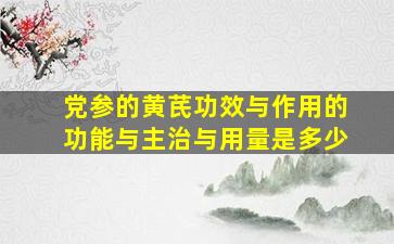 党参的黄芪功效与作用的功能与主治与用量是多少