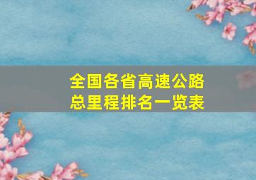 全国各省高速公路总里程排名一览表