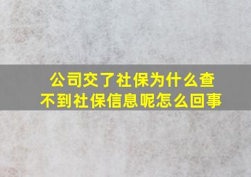 公司交了社保为什么查不到社保信息呢怎么回事