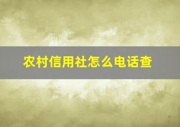 农村信用社怎么电话查