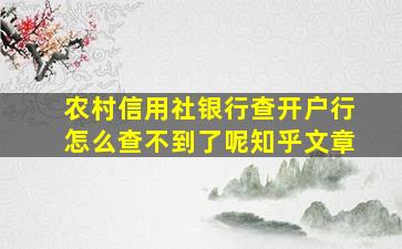 农村信用社银行查开户行怎么查不到了呢知乎文章