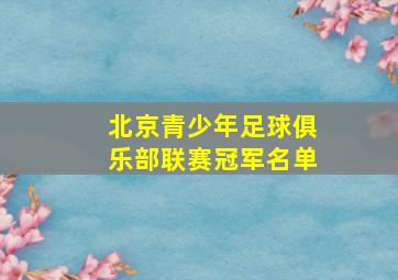 北京青少年足球俱乐部联赛冠军名单