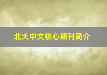 北大中文核心期刊简介