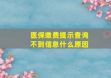 医保缴费提示查询不到信息什么原因